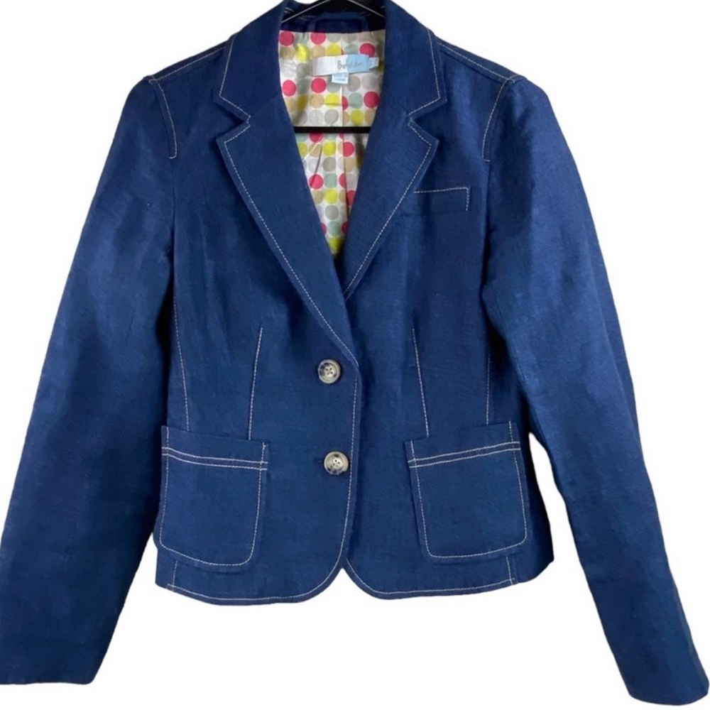 Boden Womens 100% Linen Blue Blazer Size 6